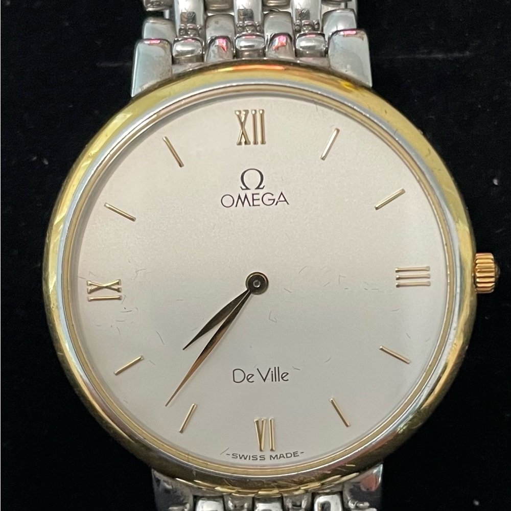 Omega Silver and Gold De Ville Watch with Roman Numerals